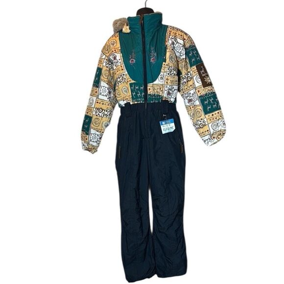 Obermeyer vintage juniors 16 one piece ski suit reindeer patterned 90s y2k - Picture 1 of 13